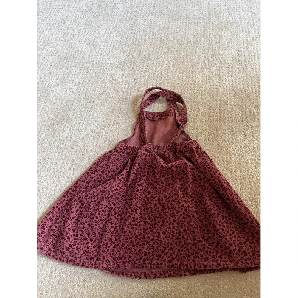 Old Navy Pinafore Jumper Dress Kids 5T Burgundy Back to School Floral Corduroy